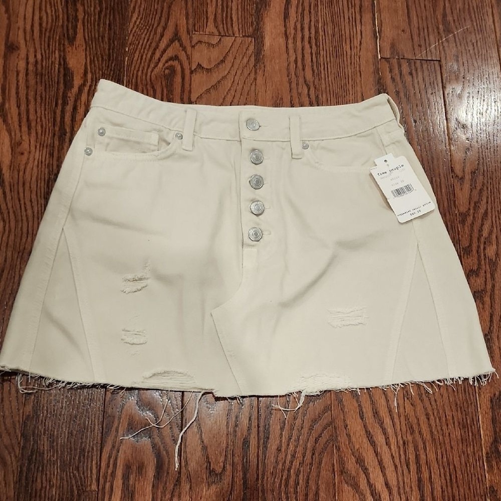 Free People Denim Mini Skirt Women 30 White Distressed Raw Hem Boho OB802019 NWT